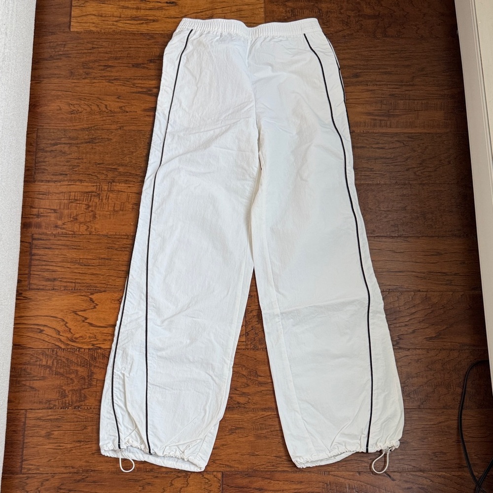 H&M White Track Pants with Black Side Piping